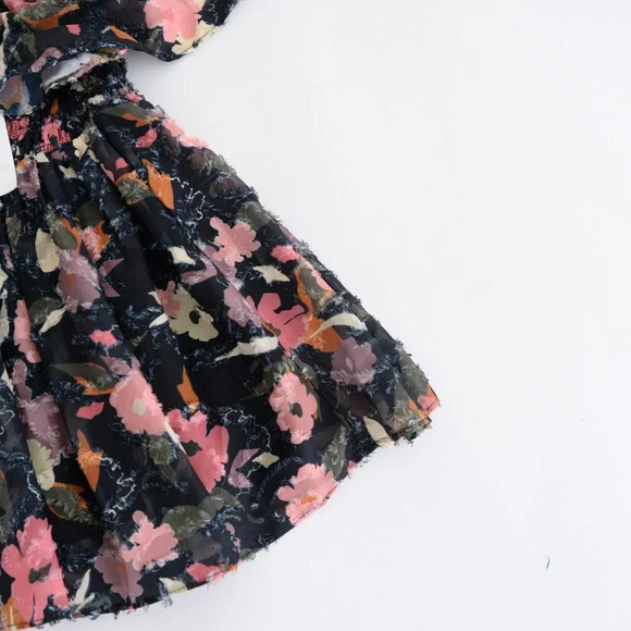 Tanya Taylor Mini Glenda  Navy & Pink Floral A-line Dress XXS NWT - Picture 3 of 8